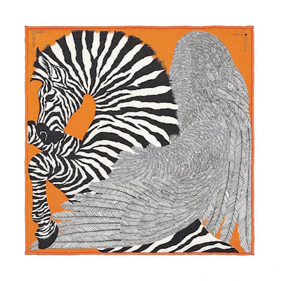 HERMES Pegasus Print Silk Scarf Orange H332816S-03