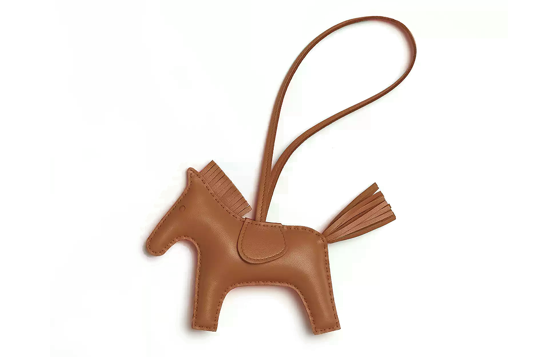 HERMES Petit Horse Charm Brown Leather Keychain Unisex Couple Accessory H064930CAEW