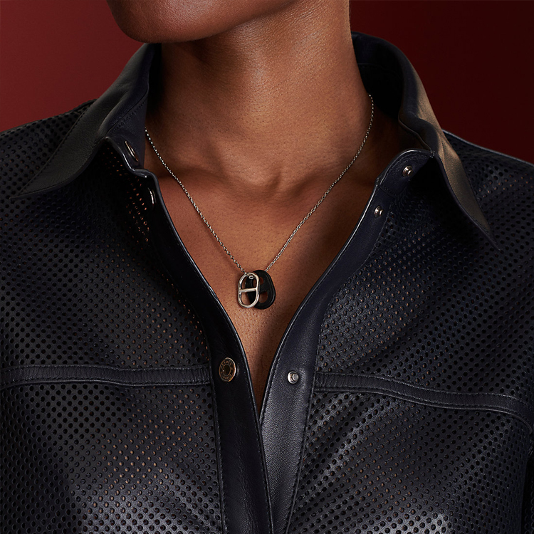 HERMES Pig Nose Design Rose Gold/Elephant Gray Calfskin Necklace for Men H079528CD18 圖 5