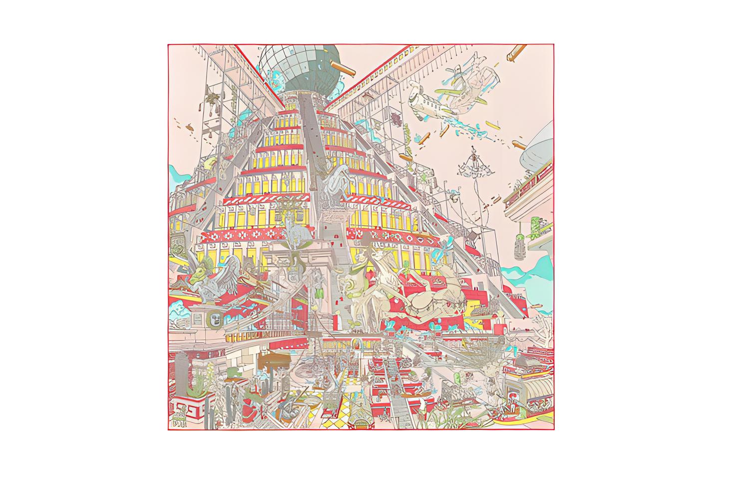 HERMES Pink Feathered Pegasus Legend Silk Scarf. H003517S-16