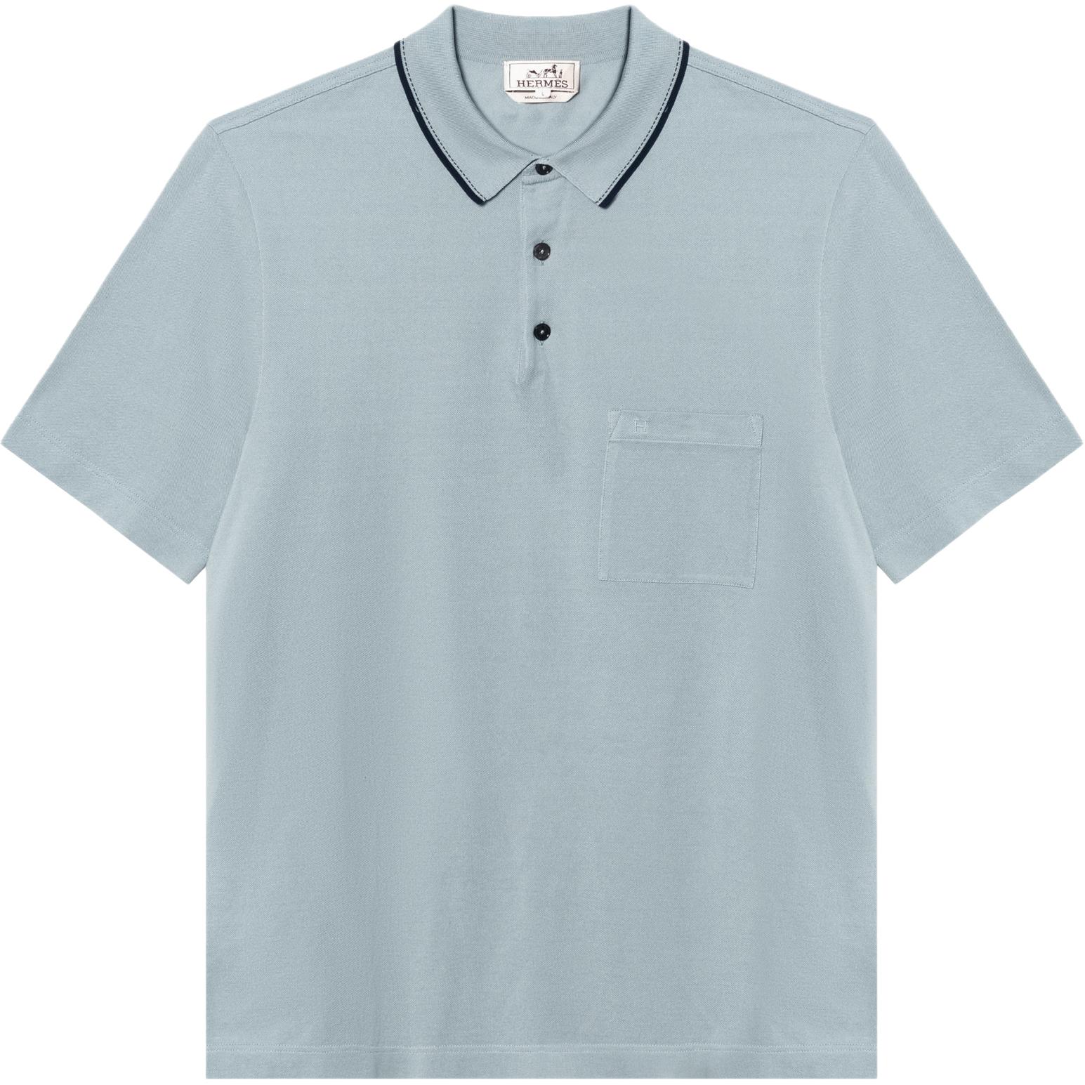 HERMES Piqures Sellier Solid Button Polo Shirt  Teal Color. H557980HA6M