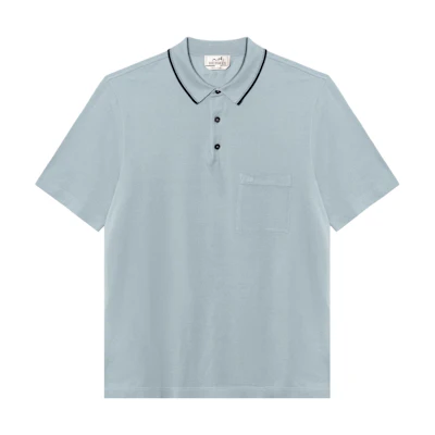 HERMES Piqures Sellier Solid Button Polo Shirt Teal Color. H557980HA6M