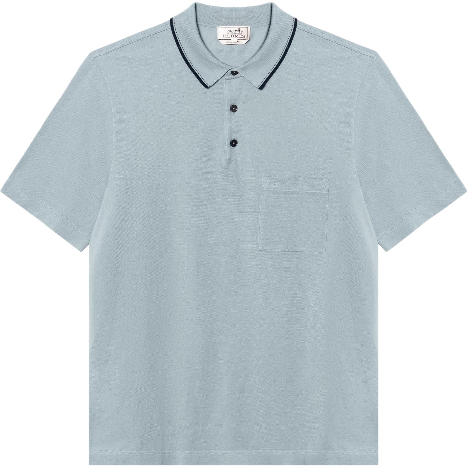 Order エルメス ピキュール セリエ ソリッドボタン ポロシャツ ティールカラー H557980HA6M