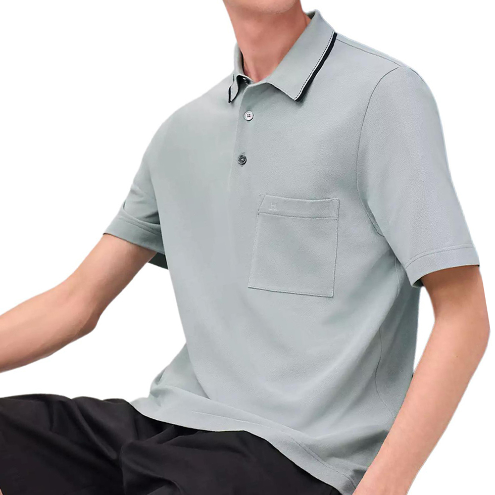 Shop エルメス ピキュール セリエ ソリッドボタン ポロシャツ ティールカラー H557980HA6M