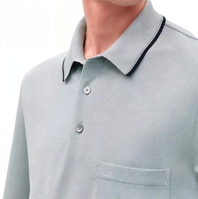 エルメス ピキュール セリエ ソリッドボタン ポロシャツ ティールカラー H557980HA6M 2