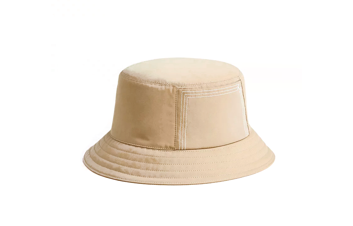 HERMES Plain Design Cotton Canvas Brown Bucket Hat for Men. H241025N