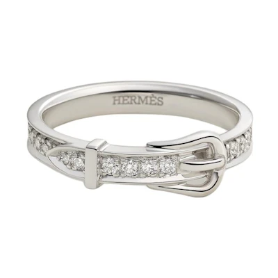 HERMES Platinum Diamond Ring Unisex Couple Style - Silver. H124608B00051