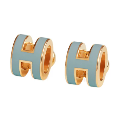 HERMES Pop H Mini Gold Earrings Unisex Elegant Curved Design Couple Style. H608002F 05