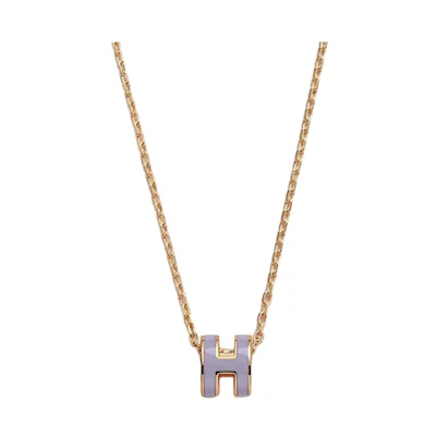 HERMES POP H Mini Pendant Necklace Unisex Purple Gold-Plated情侣款 H147992F-11