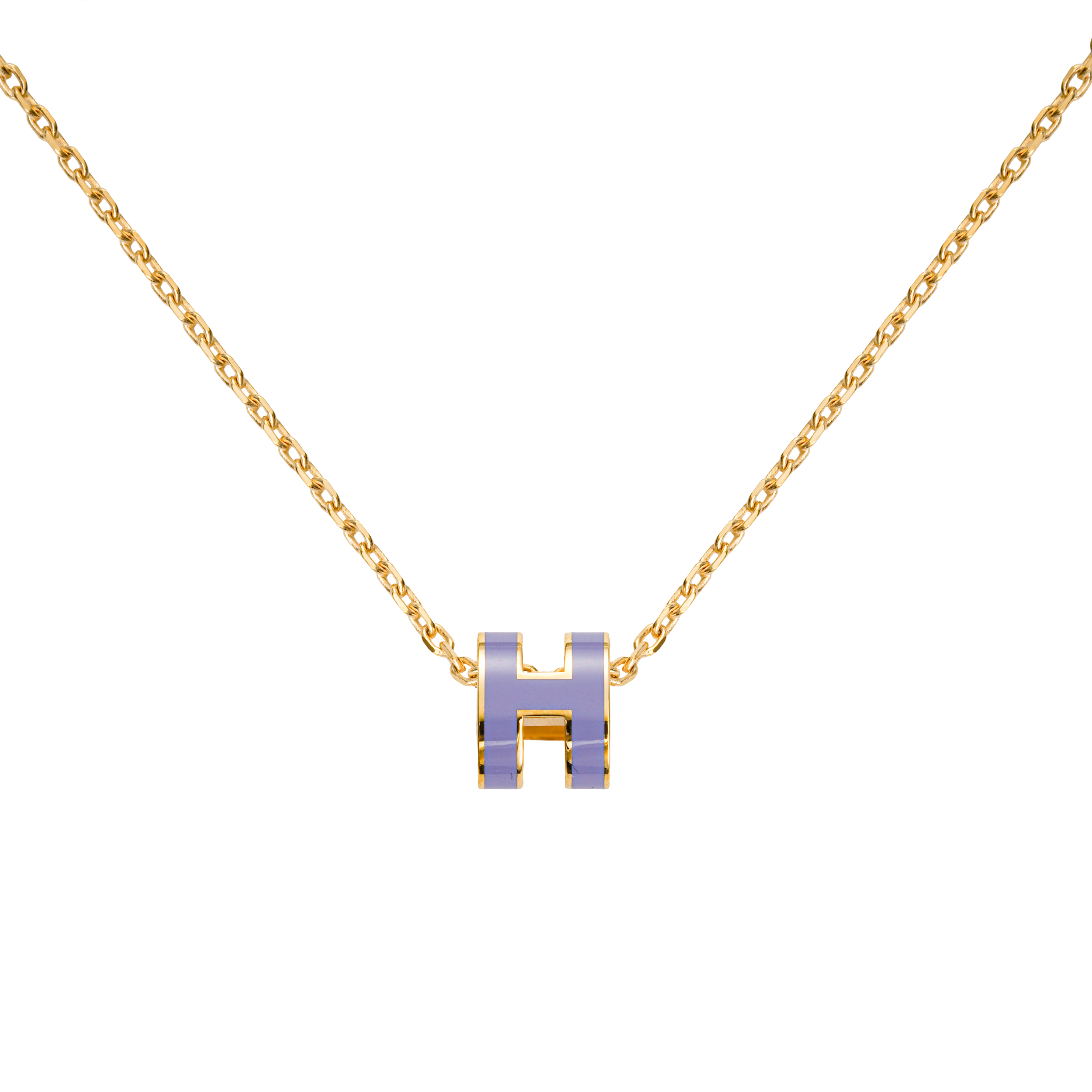 Order HERMES Kalung Loket Mini H Unisex Emas Bersadur Ungu Pasangan H147992F-11