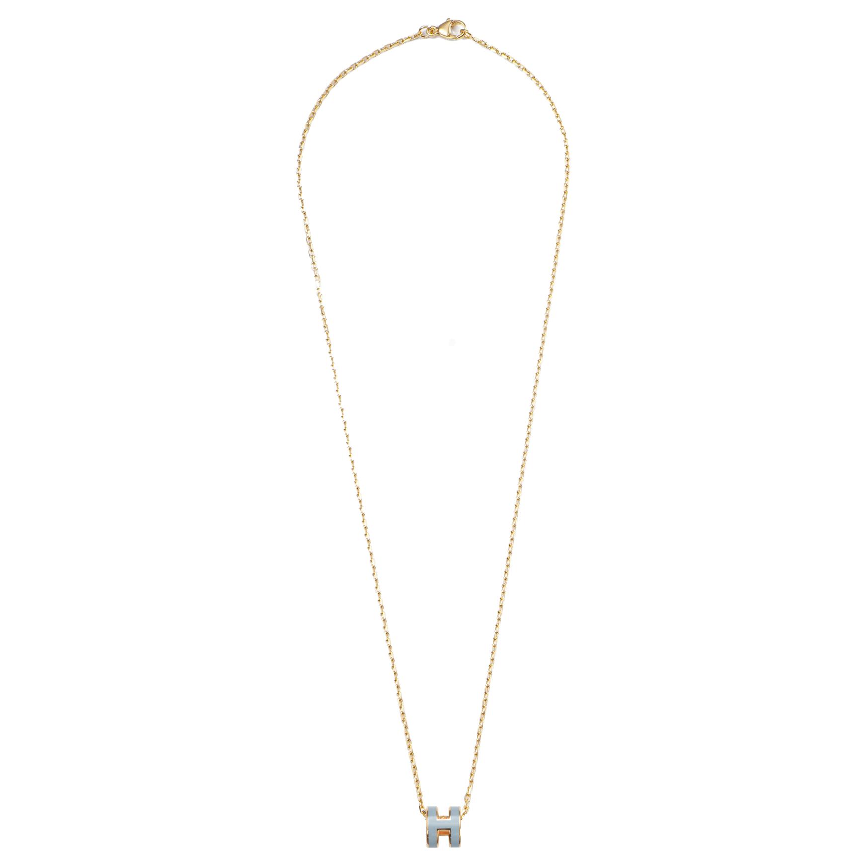 Shop HERMES Kalung Loket Mini H Unisex Emas Bersadur Ungu Pasangan H147992F-11