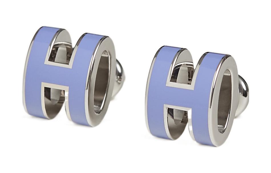 HERMES POP H Purple Enamel Metal Earrings Unisex Couple Design. H608002FP11