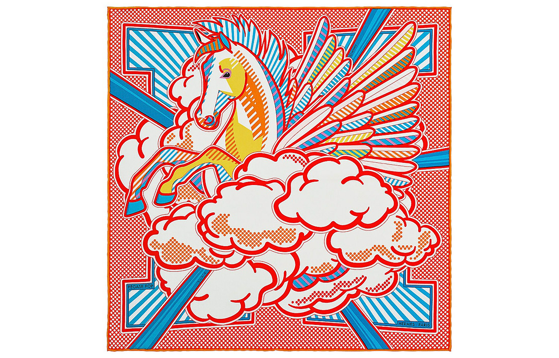 HERMES Pop Pegasus Scarf, Unisex, Orange H892975S-06