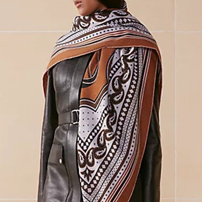 HERMES Printed Design Cashmere Silk Shawl Unisex Couple Brown H244170S Shop HERMES Printed Design Cashmere Silk Shawl Unisex Couple Brown H244170S