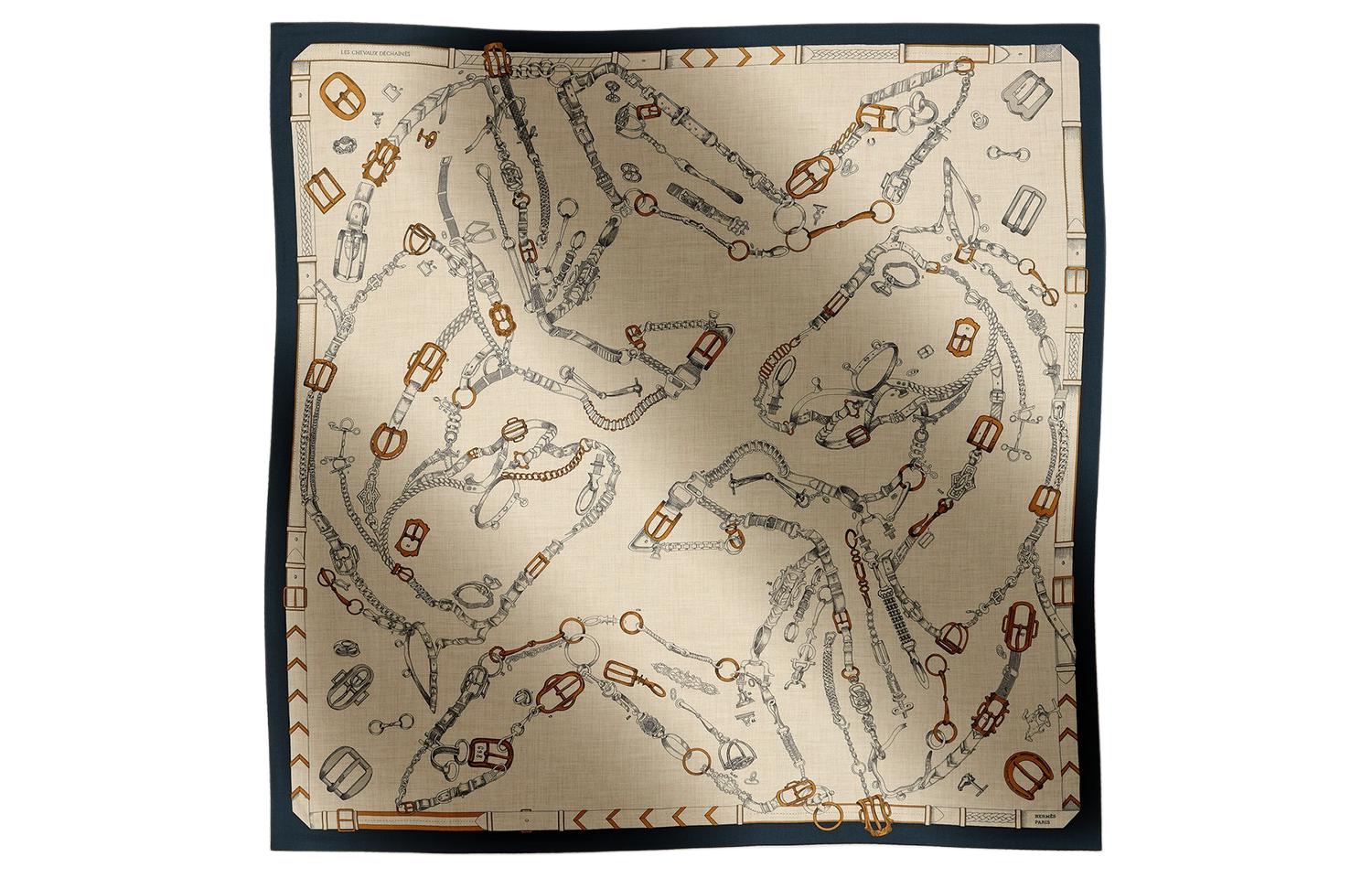 HERMES Printed Design Unisex Scarf Shawl Brown Color H244096S 14