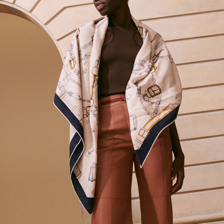 HERMES Printed Design Unisex Scarf Shawl Brown Color H244096S 14 圖 3