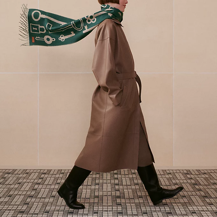 HERMES Printed Fringe Cashmere Scarf Unisex Green - Couple Style. H259142S04 圖 3