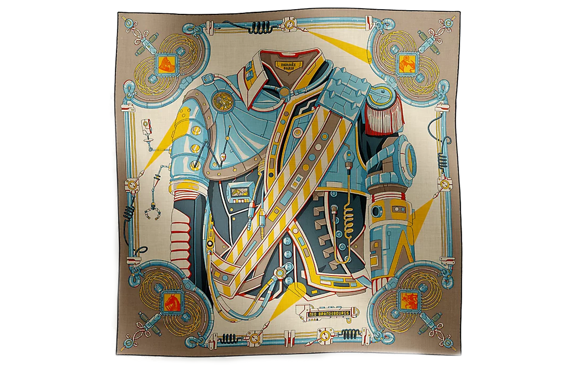 HERMES Printed Goat Cashmere Silk Scarf Unisex Brown H104061T 14