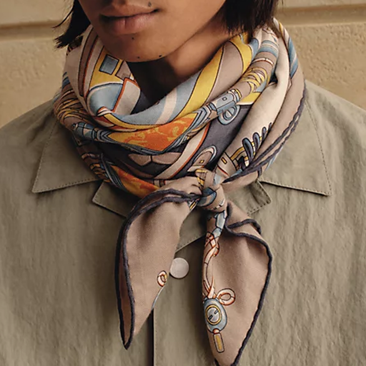 HERMES Printed Goat Cashmere Silk Scarf Unisex Brown H104061T 14 圖 5