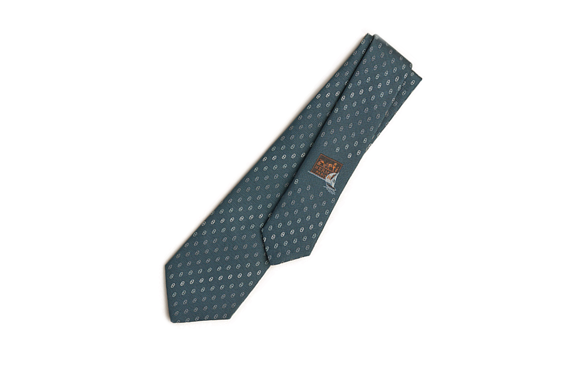 Shop HERMES Printed Pattern Tie for Men in Grey-Blue H339379Tv08