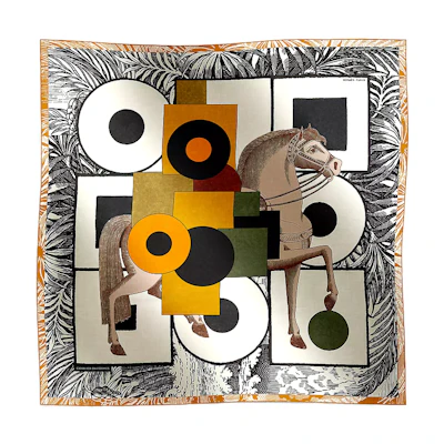HERMES Printed Pattern Wool Scarf Unisex Couple Style Multicolor H244008S08