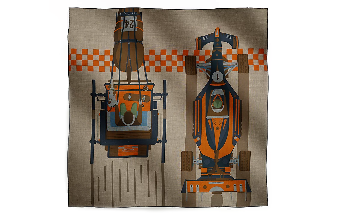 HERMES Printed Pattern Wool Scarf Unisex Couple Style Brown H103978T 08