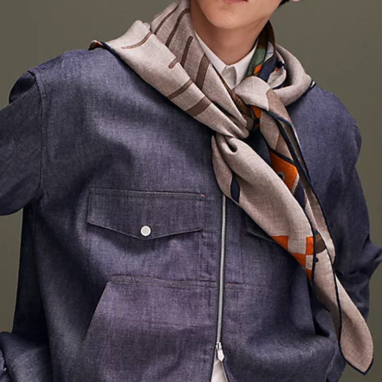 HERMES Printed Pattern Wool Scarf Unisex Couple Style Brown H103978T 08 圖 5