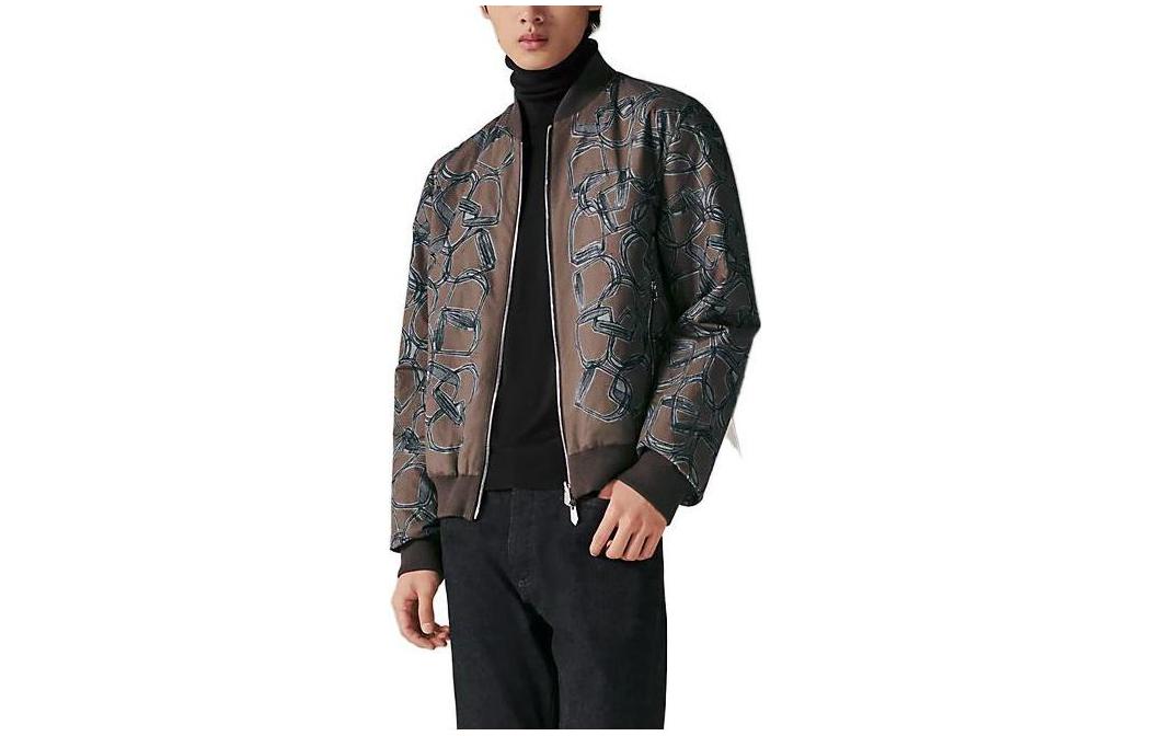 Hermes Printed Reversible Zip-Up Jacket Coffee Brown Outerwear H362800HI4T