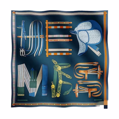 HERMES Printed Silk Scarf Unisex Couple Design in Deep Navy Blue. H004039S 03