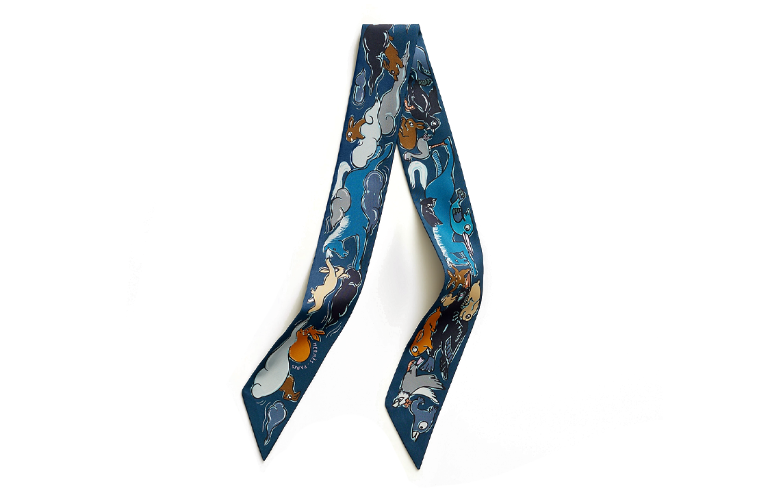 HERMES Printed Silk Scarf Unisex Couple Style Blue H064007S 05