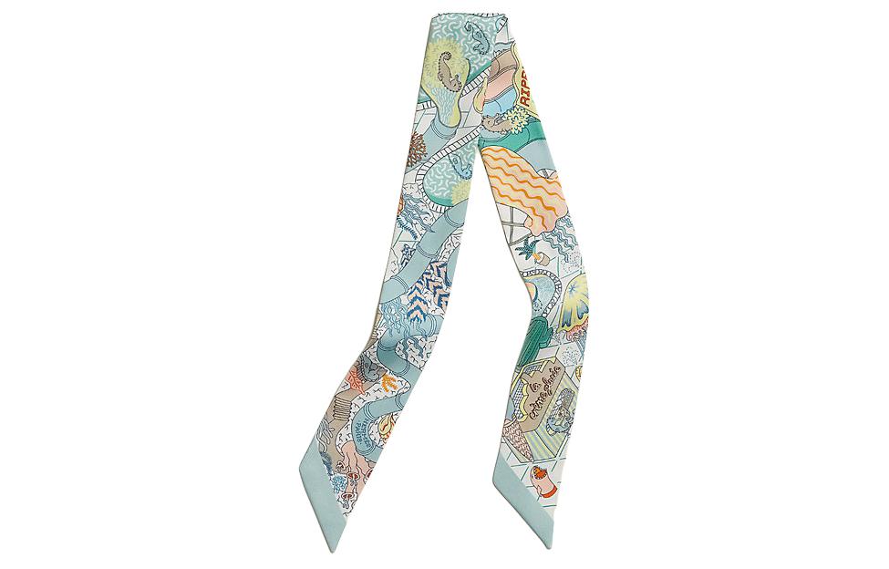 HERMES Printed Silk Scarf Unisex Couple Style Turquoise Color. H063806S 01