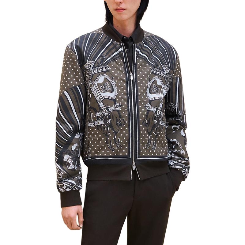 Hermes Printed Stand Collar Zip Jacket in Persimmon Orange H462800HJ11