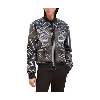 Hermes Printed Stand Collar Zip Jacket in Persimmon Orange H462800HJ11