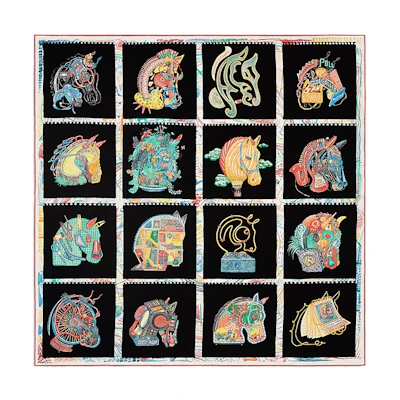 HERMES Prism Horse Scarf Unisex Couple Design Multicolor Silk Accessory H003913S 10