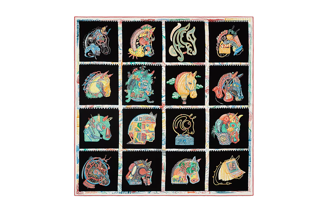 HERMES Prism Horse Scarf Unisex Couple Design Multicolor Silk Accessory H003913S 10 圖 2