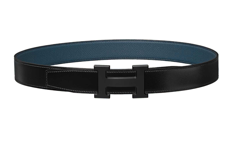 HERMES Prussian Blue/Black Reversible Leather Belt, 3.2cm H080029CY89+H073967CAAD