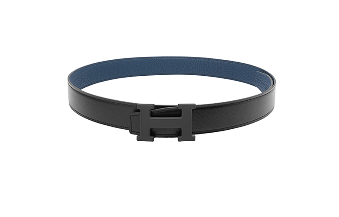 Shop 爱马仕普鲁士蓝/黑色可翻转皮带，3.2厘米 H080029CY89+H073967CAAD