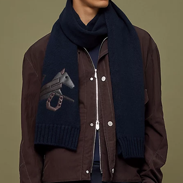 HERMES Puzzle Equestre Scarf with Leather Patchwork Details in Navy Blue. H393803T-01 圖 3