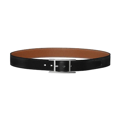 HERMES Quentin Reversible Belt Togo Calfskin Black 3.2cm Silver Buckle H054550CKAA