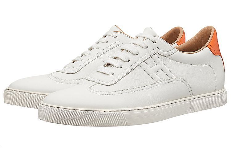 Lookbook HERMES愛馬仕 Quicker 牛皮 運動 時尚板鞋 男款 白橘色