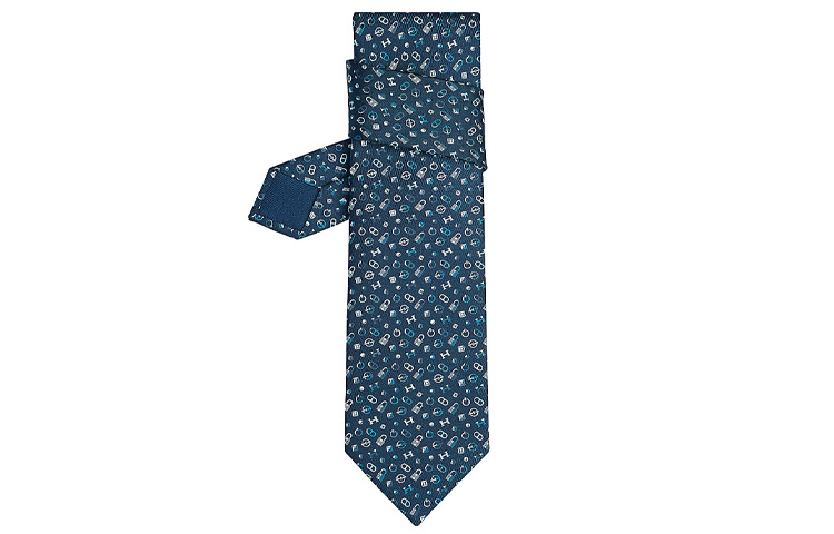 HERMES Quincaillerie Silk Twill Tie in Sailor Blue. H606215T-02