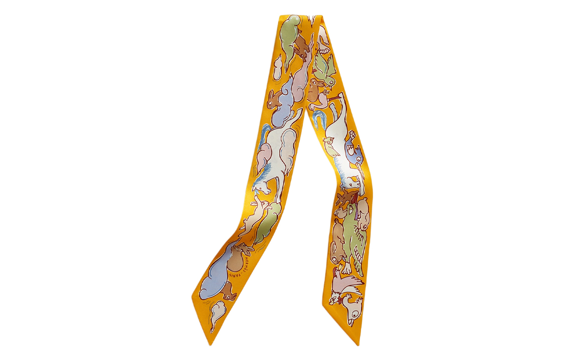 HERMES Rabbit Print Silk Scarf Unisex Couple Style Multicolor H064007S04