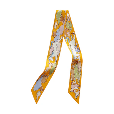 HERMES Rabbit Print Silk Scarf Unisex Couple Style Multicolor H064007S04