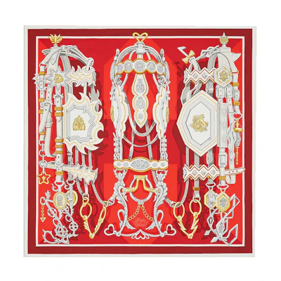 HERMES Red Patterned Scarf Unisex Couples Accessory H003967S 04