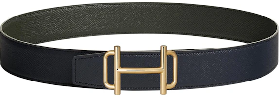HERMES Reversible Belt Epsom Leather Indigo/Green 38cm Gold Buckle H075370CP2K-H075406CABL090 HERMES Reversible Belt Epsom Leather Indigo/Green 38cm Gold Buckle H075370CP2K-H075406CABL090