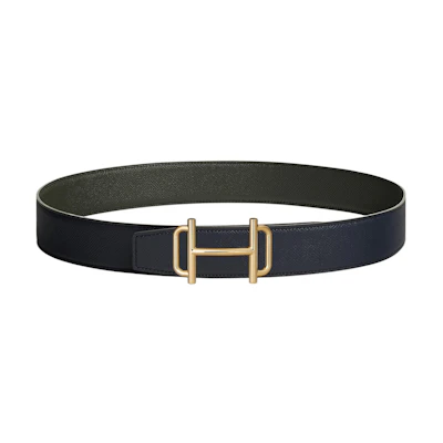 HERMES Reversible Belt Epsom Leather Indigo/Green 38cm Gold Buckle H075370CP2K-H075406CABL090