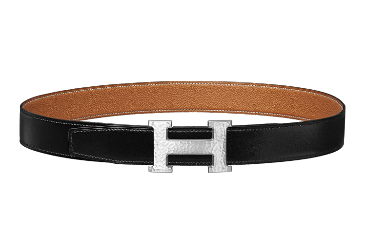 HERMES Reversible Belt in Black/Gold Togo Leather with Silver H Buckle H064549CK05+H073967CAAA