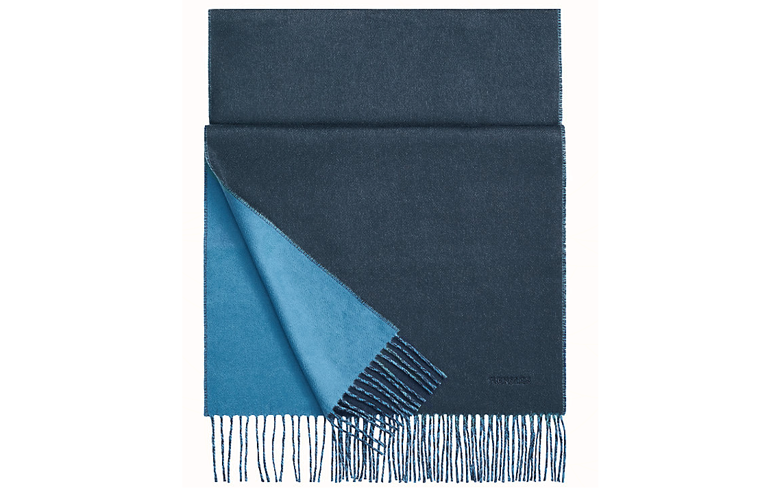 HERMES Reversible Cashmere Scarf - Pilot Blue/Atlantic Blue. H393800T-24