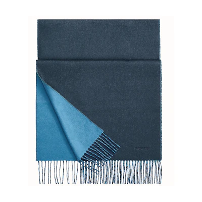 HERMES Reversible Cashmere Scarf - Pilot Blue/Atlantic Blue. H393800T-24