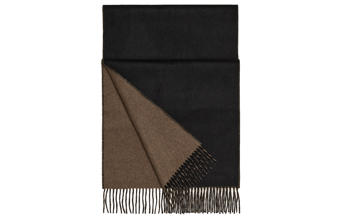 HERMES Reversible Cashmere Scarf Black/Elephant Grey Unisex Couple Design. H393800T 34
